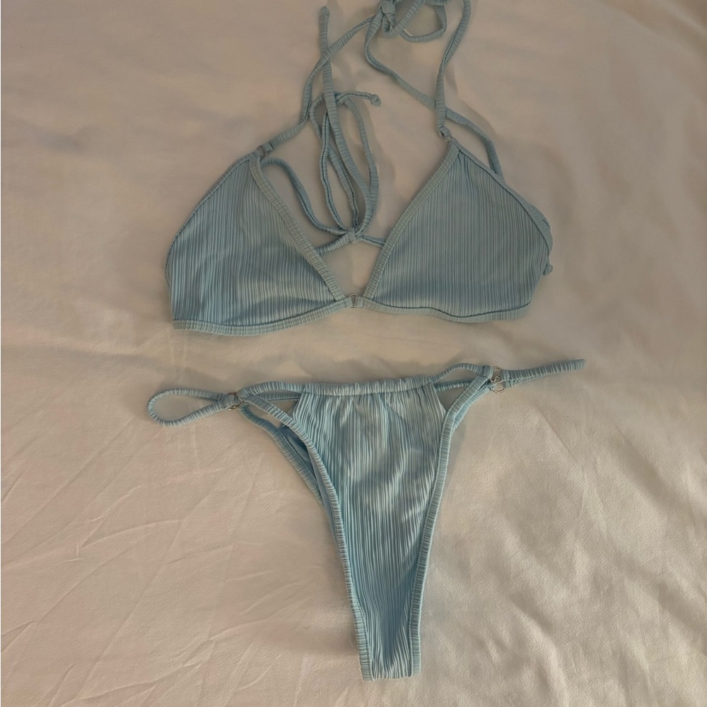 Frankie's Bikinis Blue Triangle Bikini Set S/M